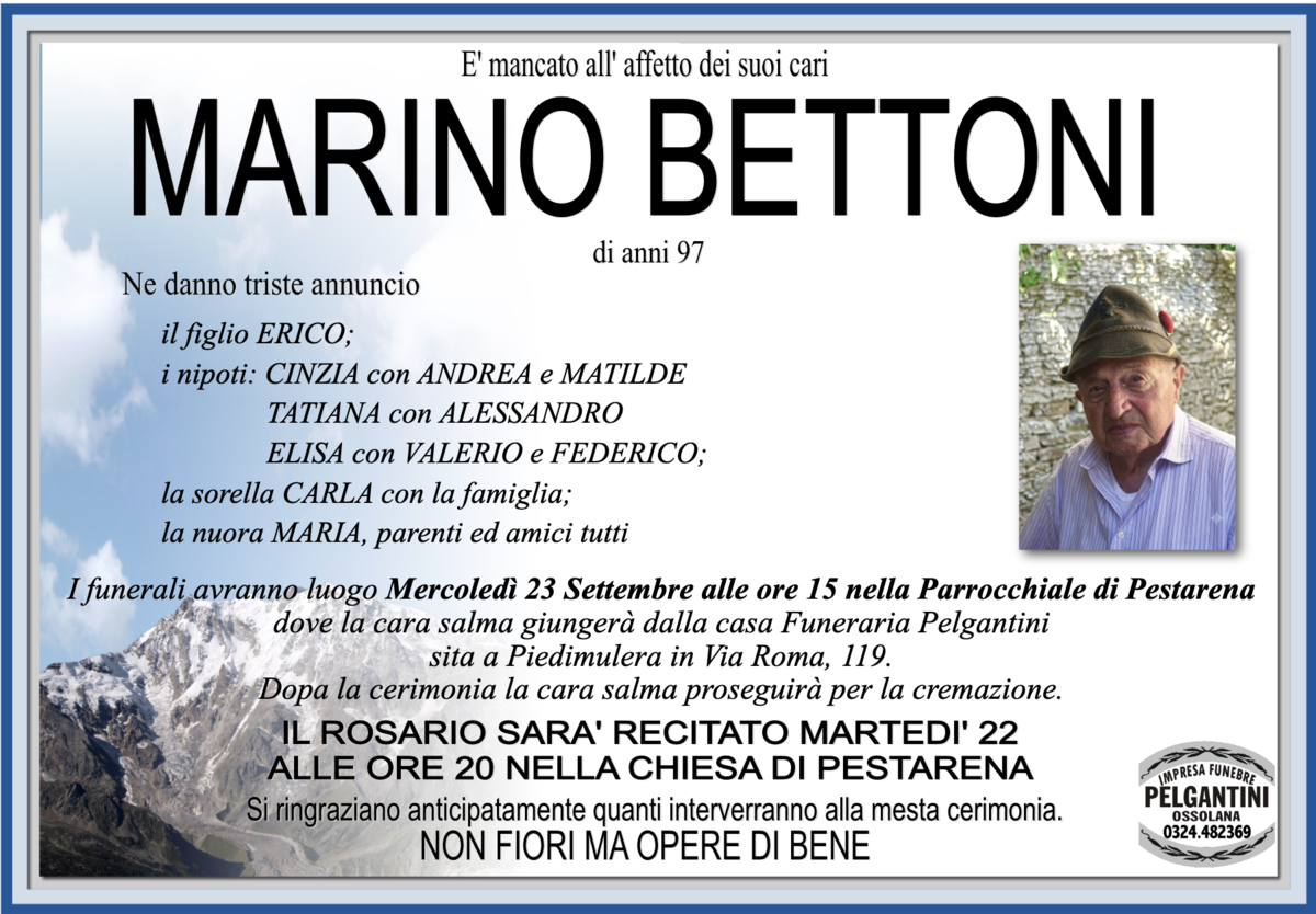 Marino Bettoni di anni 97