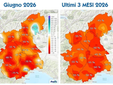 Anomalia % di precipitazione registrata nel mese di giugno 2026 (sinistra) e complessivamente nei mesi di aprile, maggio e giugno 2026 (destra) sul bacino del Po chiuso alla confluenza col Ticino (da www.arpa.piemonte.it) Anomalia % di precipitazione registrata nel mese di giugno 2026 (sinistra) e complessivamente nei mesi di aprile, maggio e giugno 2026 (destra) sul bacino del Po chiuso alla confluenza col Ticino (da www.arpa.piemonte.it)