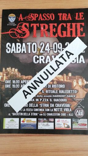 Annullata la manifestazione 'A spasso tra le streghe a Craveggia' Annullata la manifestazione 'A spasso tra le streghe a Craveggia'