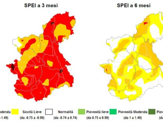 Indice di anomalia di pioggia ed evapotraspirazione SPEI a 1 mese, 3, 6 e 12 mesi sul Piemonte (da www.arpa.piemonte.it)
