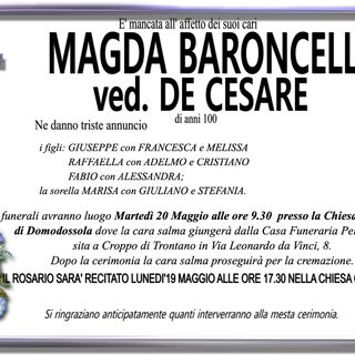 Magda Baroncelli ved. De Cesare di anni 100