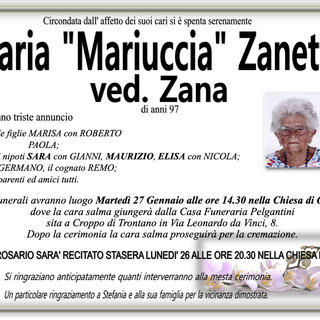 Maria "Mariuccia" Zanetta ved. Zana di anni 97