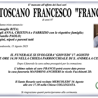 Tosca Francesco &quot;Franco&quot; di anni 87