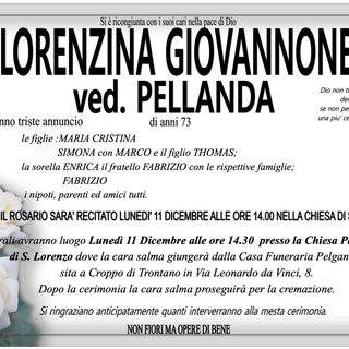 Lorenzina Giovannone ved. Pellanda di anni 73
