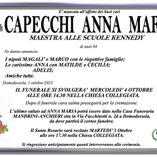 Capecchi Anna Maria di anni 84 (Maestra alle scuole Kennedy)