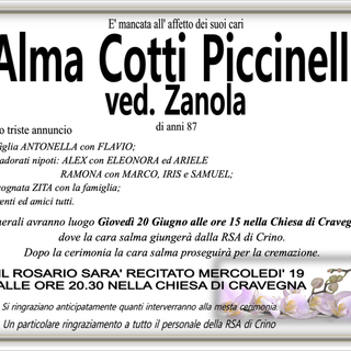 Alma Cotti Piccinelli ved. zanola di anni 87