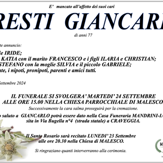 Dresti Giancarlo di anni 77