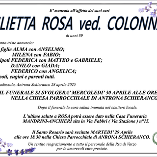 Foglietta Rosa ved. Colonna di anni 89