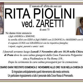 Rita Piolini ved. Zaretti di anni 75