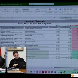 Una pagina del bilancio comunale e nel riquadro Mauro Ferrari (minoranza) e Stefano Cittadino (maggioranza)