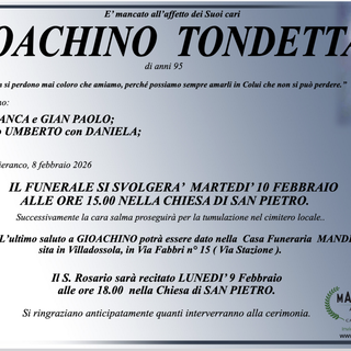Gioachino Tondetta di anni 95