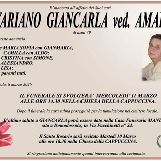 Savariano Giancarla ved. Amadio di anni 79