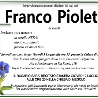 Franco Pioletti di anni 81