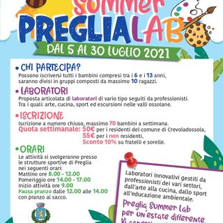 A Crevola tornano i Centri estivi comunali con il ‘Preglia Summer Lab’