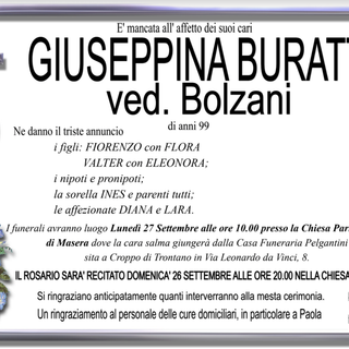 Giuseppina Buratti ved. Bolzani di anni 99