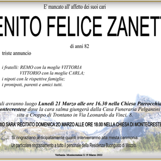 Benito Felice Zanetta di anni 82