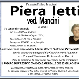 Piera Ietti ved. Mancini di anni 84