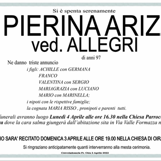 Pierina Arizzi ved. Allegri di anni 97