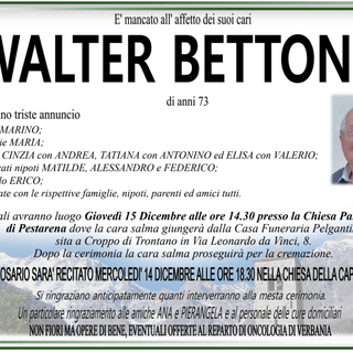 Walter Bettoni di anni 73