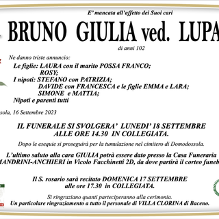 Bruno Giulia ved. Luparia di anni 102