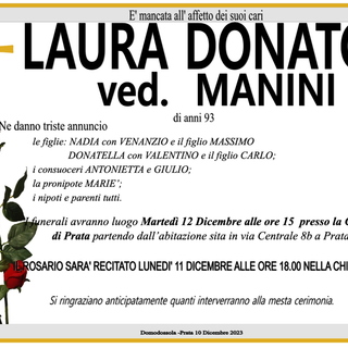 Laura Donato ved. Manini di anni 93