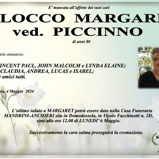 Allocco Margaret ved. Piccinno di anni 80