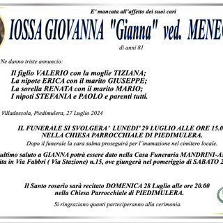 Iossa Giovanna &quot;Gianna&quot; ved.Menegati di anni 81