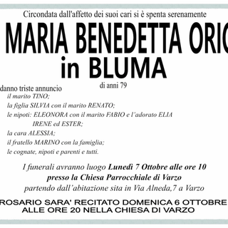 Maria Benedetta orio in Bluma di anni 79