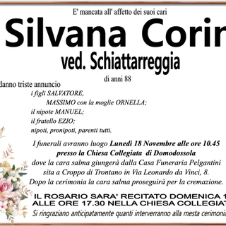 Silvana Corini ved. Schiattarreggia di anni 88