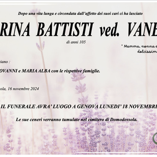 Pierina Battisti ved. Vanetti di anni 105