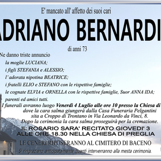 Adriano Bernardi di anni 73