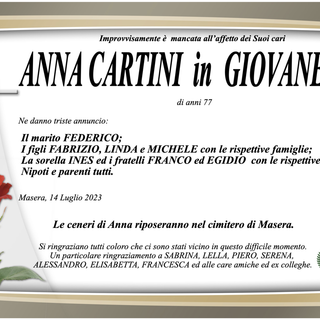 Anna Cartini in Giovanella di anni 77