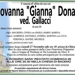 Giovanna &quot;Gianna&quot; Donati ved. Gallacci di anni 86