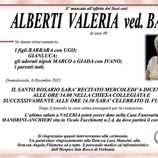 Alberti Valeria ved. Bassa di anni 89