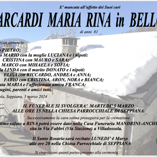 Arcardi Maria Rina in Bellotti di anni 81