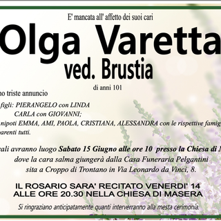Olga Varetta ved. Brustia di anni 101