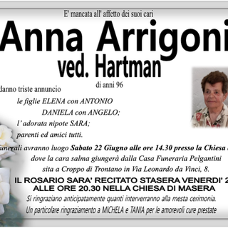 Anna Arrigoni ved. Hartman 96 anni