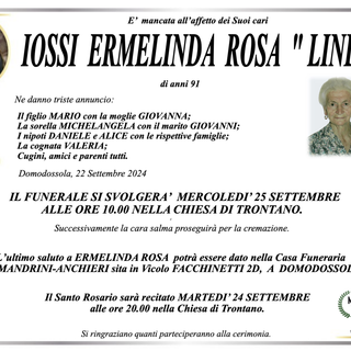 Iossi Ermelinda Rosa &quot;Linda&quot; di anni 91