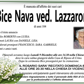 Bianca Nava ved. Lazzaroni di anni 104