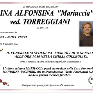 Carina Alfonsina "Mariuccia" ved. Torreggiani di anni 82
