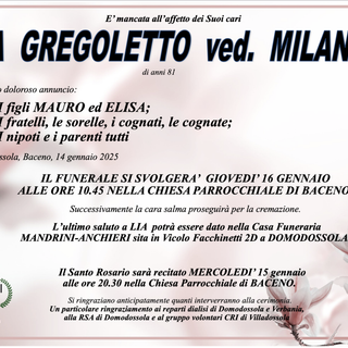 Lia Gregoletto ved. Milanoli di anni 81