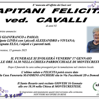 Capitani Felicita ved. Cavalli di anni 92
