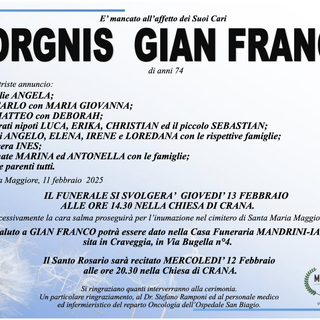 Borgnis Gian Franco di anni 74