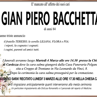 Gian Piero Bacchetta 84 anni Gian Piero Bacchetta 84 anni