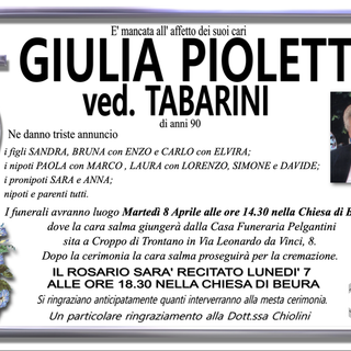 Giulia Pioletti ved. tabarini di anni 90