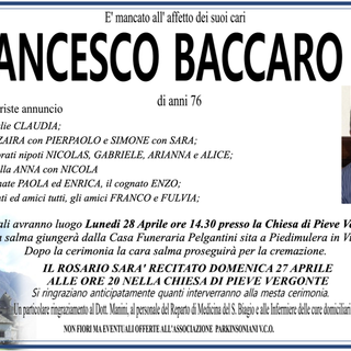 Baccaro Francesco 76 anni