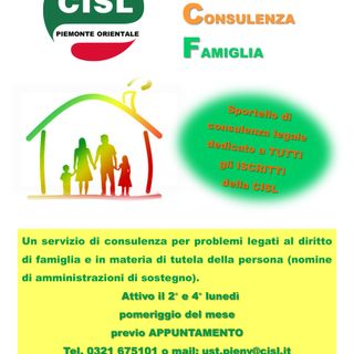 La Cisl apre il nuovo sportello di consulenza legale per la tutela della famiglia e della persona