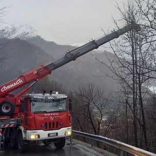 Asina gravida cade in un torrente, salvata con l'autogru dei Vigili del fuoco
