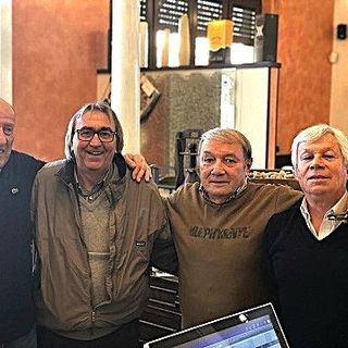Nella foto Gianni Piaceri, Egidio Calloni, Pasquale Croci (un altro ex della Pro Patria) e Mario Casna.