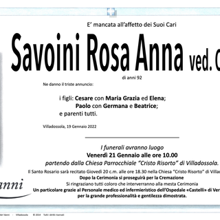 Savoini Rosa Anna ved. Casetta di anni 92